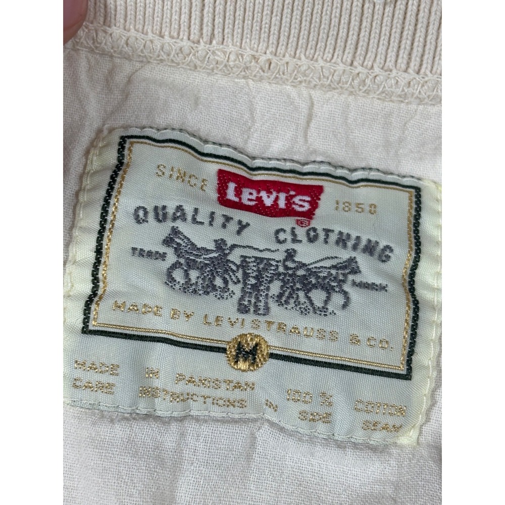 Levis Mens Long Sleeve Ribbed Henley Shirt Cream Off White Cotton Size M 6880 - Picture 2 of 8